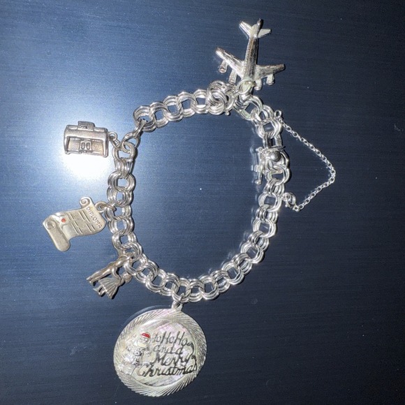 Jewelry - Vintage‎  Sterling Silver 5 Charms Bracelet with Safety Chain~ 7.5"